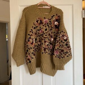Zara Limited Edition Oversized Embroidered/Embellished Knit Sweater